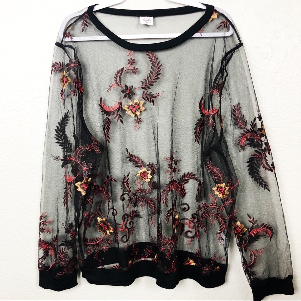 Sheer Floral Long Sleeve Blouse 3XL